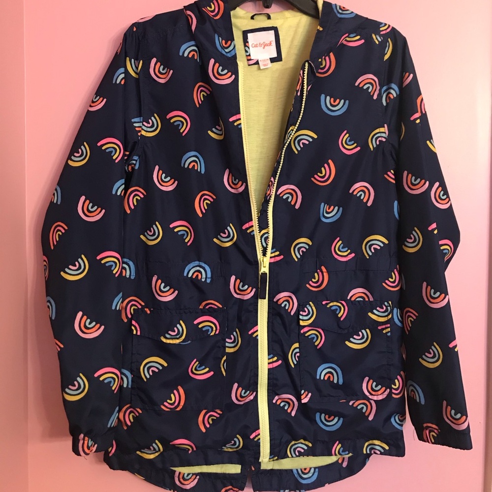 Girls multi colored rain jacket.